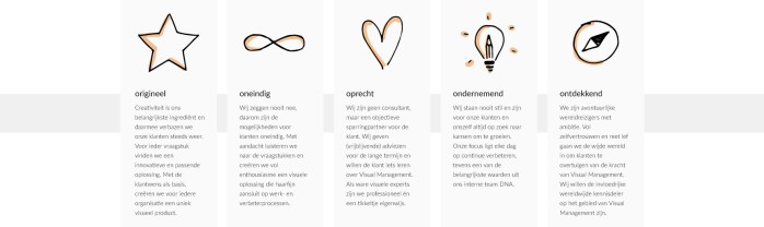 Onze 5 O's - Oranje merkwaarden (Visual Workplace)