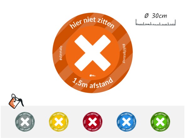 Vloersticker Kruis (Niet zitten) - 1,5m afstand houden