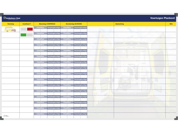 Planbord voertuigen Ambulance Oost 200x120cm